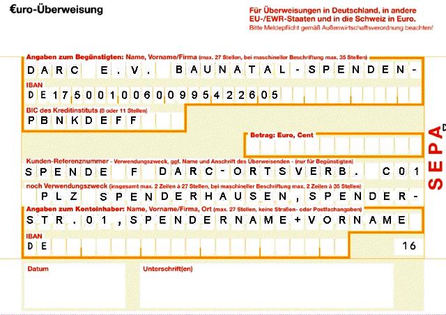 Muster eines Überweisungsbeleges